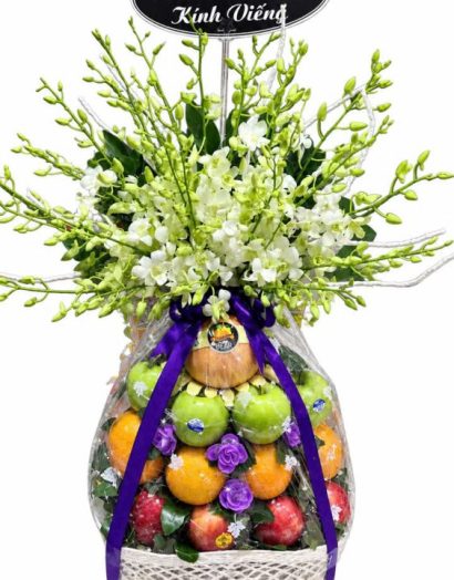 Giỏ Trái Cây Viếng Đám Tang Mix Hoa Lan Trắng TPHCM