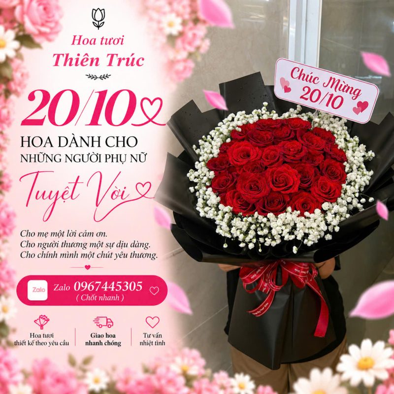 Hoa 20/10 Bó Hồng Đỏ Em TPHCM